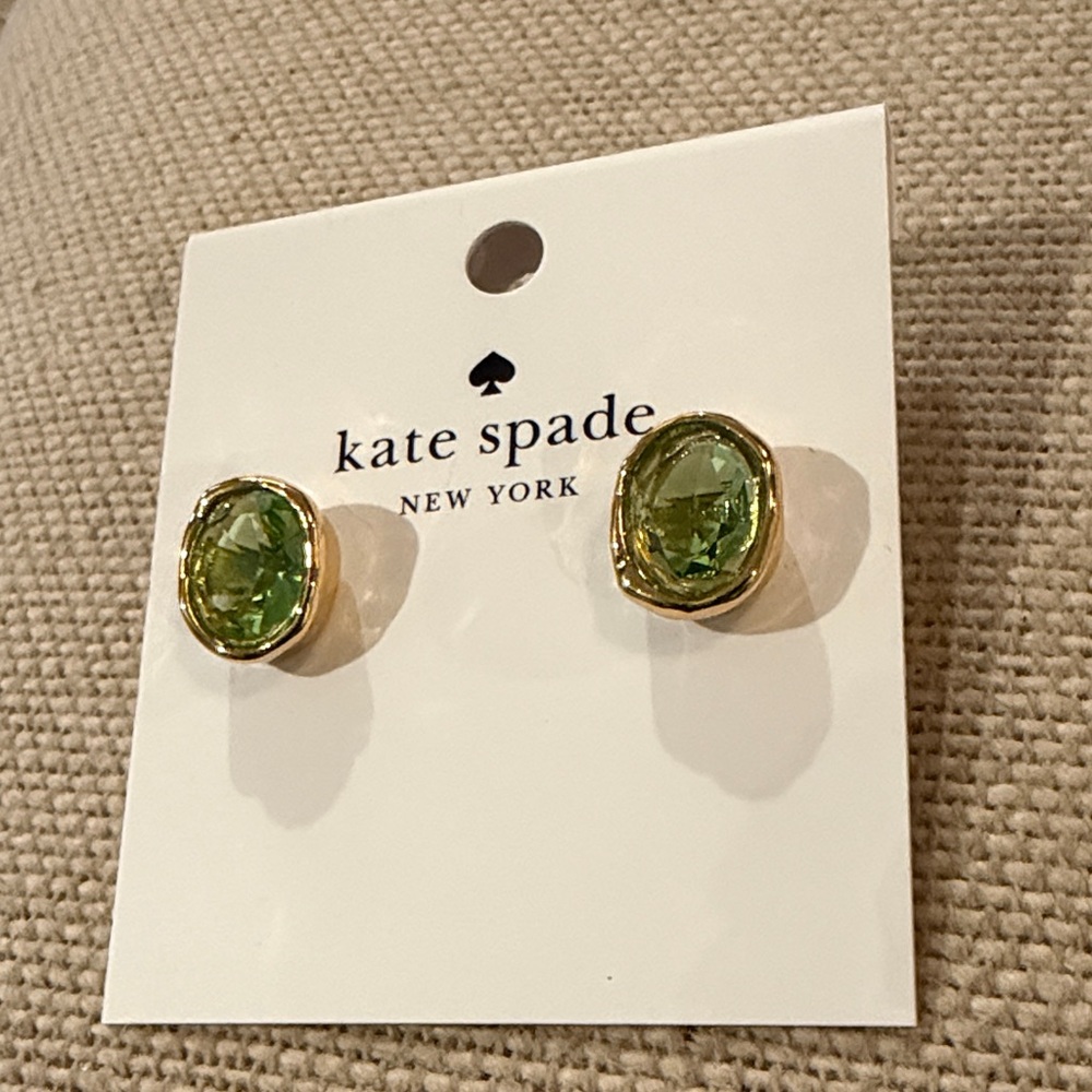 kate spade Light Green/Gold High Shine Studs/NWT - Picture 6 of 9